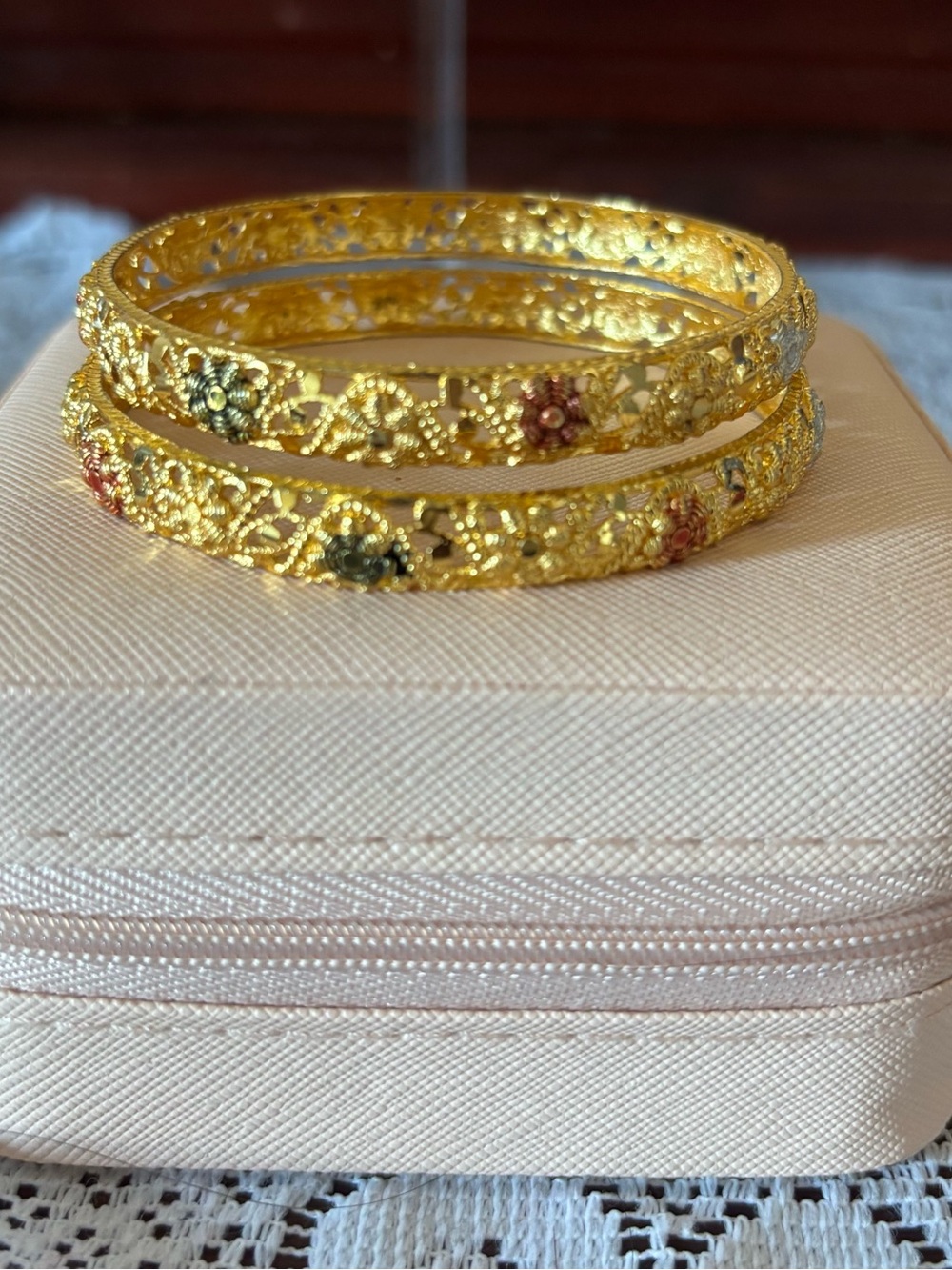 Women’s Gold Multi-Tone Flower Bangles
